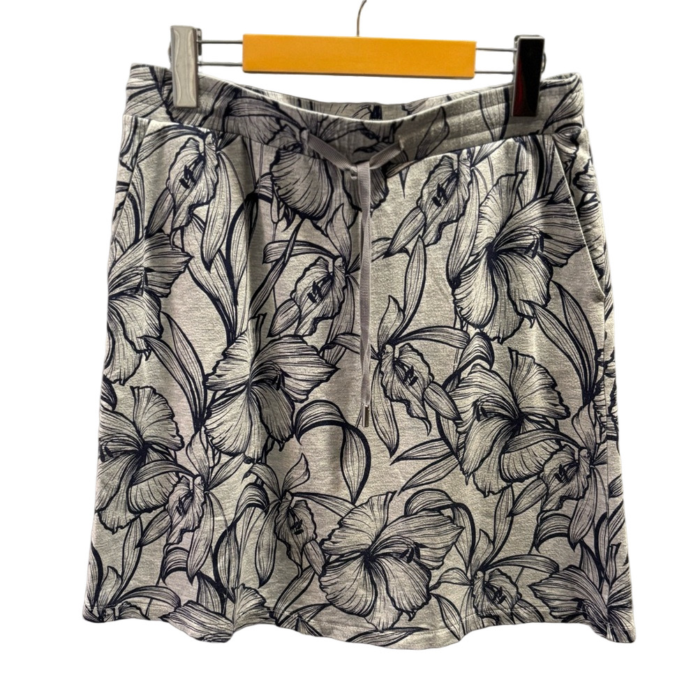 Tommy Bahama Floral Blue Grey Mini Skirt Drawstring Waist Pockets Tropical Sz XS